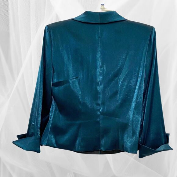 J. R. Nites Turquoise Dressy Fitted Mock Wrap Top for Women Sz 8 - Picture 3 of 11